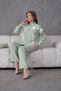 Women's Front Embroidered Rose Floral and Stone-Embellished Ribbon Detail Linen Shirt and Trousers Top and Bottom Set - 6