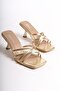 Women's Special Design Thin Cross-Strapped Thin Heeled Metallic Gold Evening Dress Slippers - 7