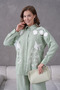Women's Front Embroidered Rose Floral and Stone-Embellished Ribbon Detail Linen Shirt and Trousers Top and Bottom Set - 4