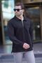 Black Polo Collar Zippered Long Sleeve Men's Sweatshirt 7057 - 2