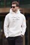 Ecru Hooded Pocket Detailed Printed Men's Sweatshirt 7064 - 3