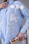 Women's Front Embroidered Rose Floral and Stone-Embellished Ribbon Detail Linen Shirt and Trousers Top and Bottom Set - 4