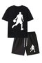 Basketball Silhouette Printed Men's Fashion Casual Two-Piece Set, Round Neck Short Sleeve T-Shirt - 2