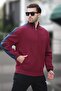 Men's Cardigan - Claret Red, Half Turtleneck, Zippered, Printed 7081 - 3