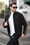Men's Cardigan 7081 - Black, Half Turtleneck, Zippered and Printed - 2