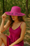 Women's Fuchsia Wide Brim Straw Hat - Beach Sun Hat