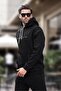 Black Hooded Embroidery Detailed Men's Sweatshirt with Pockets 7066 - 3