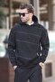 Black Hooded Striped Men's Sweatshirt with Pocket Detail 7063 - 3
