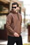 Brown Hooded Pocket Detailed Embroidered Men's Sweatshirt 7054 - 2