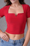 Red Flexible Fabric Square Neck Collar Designed Short Sleeve 42/43 Cm Blouse 10432 - 2