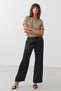 Black Gathered Waist Satin Wide Leg Women's Trousers MG2019