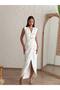 V-Neck Stylish Button Detail Deep Slit Sleeveless Midi Evening Dress - 5