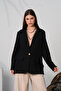 Loose Cut Off Shoulder Women's Blazer Jacket Black Oversize Long 5001 100% Cotton - 4