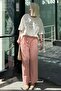 Orange Adjustable Waist Cotton Wide-Leg Draped Striped Trousers Mg2133 - 4