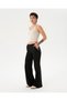 Women's Black Flare Pants, Regular Waist, Wide Legs, Slim Fit Trousers - 7