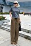 Milky Brown Drawstring Waist Wide Leg Women's Trousers Mg2011 - 3
