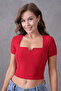 Red Flexible Fabric Square Neck Collar Designed Short Sleeve 42/43 Cm Blouse 10432
