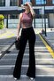 Women's Black Slit Stretch Fabric Bell Bottom Jeans Mg1518 - 2