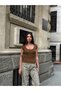 Women's Brown Oval Neck T-Shirt Hzl25S-Zk11681