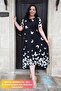 Large Size Black and White Butterfly Pattern Comfortable Flexible Lycra Cotton 4 Season Short Sleeve Stylish Dress