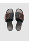 100% Genuine Leather Black Women's Slippers with Buckle Detail - 4