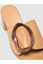 100% Genuine Leather Buckle Detailed Tan Women's Slippers - 7