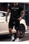 Milano 96 Printed Men's Summer Comfortable Two-Piece Set - Stylish Black T-Shirt and Black Shorts Outfit,