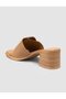 100% Genuine Leather Buckle Detailed Tan Women's Slippers - 6