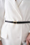 Women's Black Thin Faux Leather Belt with Oval Buckle Modern Design 7500 - 2