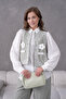 Women's Front Embroidered Flower and Stone Detailed Linen Vest and Trousers Bottom Top Set - 3