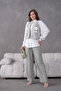Women's Front Embroidered Flower and Stone Detailed Linen Vest and Trousers Bottom Top Set