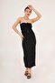 Seersucker Black Skirt with Slit Detail on the Back - 2