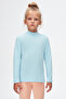 Baby Blue Basic Winter Half Turtleneck Long Sleeve Girl's T-Shirt - 2