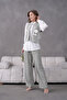 Women's Front Embroidered Flower and Stone Detailed Linen Vest and Trousers Bottom Top Set - 2