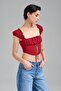 Women's Lace Detailed Woven Fabric Design Crop Blouse - 2