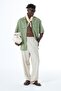 Oversize Double Pocket Short Sleeve Linen Shirt Khaki - 4