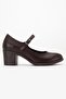 Women's Genuine Leather Banded Heeled Shoes - Brown - 4