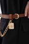 Women's Beige Chain Accessory Gold Buckle Thin Faux Leather Belt 7550 - 3