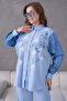 Women's Embroidered Denim Decorated Linen Shirt Double Set - 4