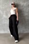 Black Adjustable Waist Wide Leg Relaxed Fit Basic Women's Sweatpants Mg2122 - 4