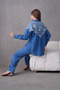 Women's Embroidered Denim Decorated Linen Shirt Double Set - 7