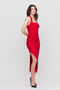 Women's Neck Tie Square Neck Slit Midi Dress - 2