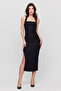 Women's Neck Tie Square Neck Slit Midi Dress - 2