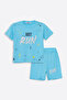 Run Printed Combed Cotton Shorts-T-Shirt Girls-Boys Set - Coppa - Blue - Age 5 - Frnd00000002-36 - 2