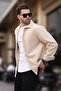 Beige Buttoned Men's Fleece Shirt 6753
