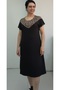Black Front Body Leopard Print Garnish Body with Whole Coming Low Arm Combed Viscose Dress - 7
