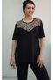 Black Front Tan Leopard Print Short-Sleeved Combed Viscose T-Shirt - 4