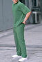 Men's Green Plain Oversize Two Thread Short Sleeve Tracksuit Set - 4