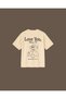 Oversize Fit Unisex Beige Color Printed Casual Street Style T-Shirt