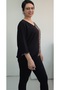 Black V-Neck Elbow Tan Leopard Print Skirt Cuffed Bat Sleeve Combed Viscose T-Shirt - 3